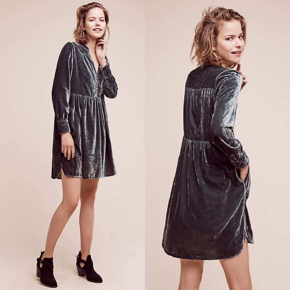 🦋Anthropologie || HH Nantes Velvet Shirtdress